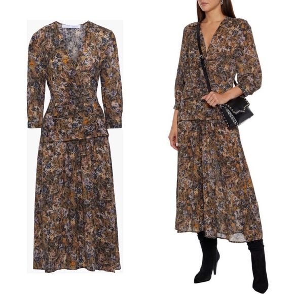 IRO • Mauri Wrap-Effect Printed Crepe de Chine Midi Dress maxi floral viscose - Picture 1 of 10